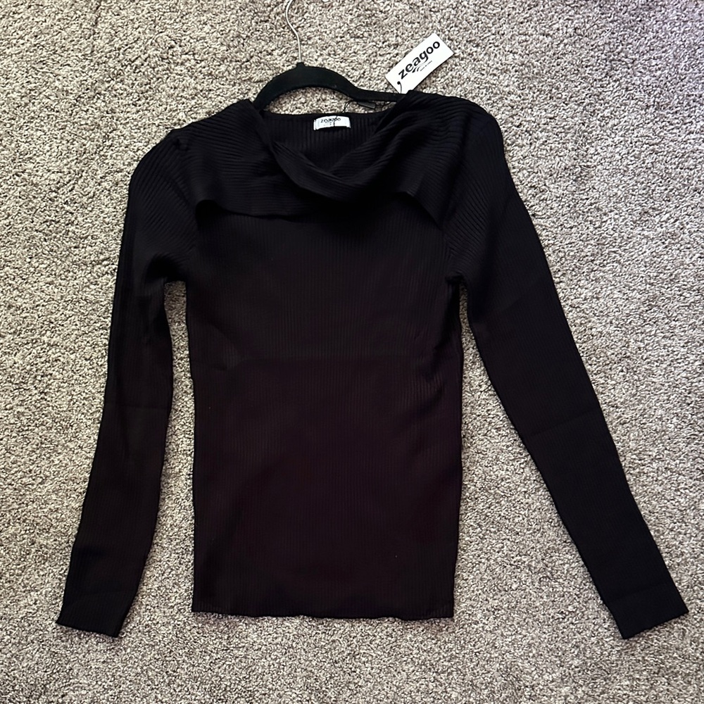 ZEAGOO Ribbed Peekaboo Long Sleeve Sweater Size Large